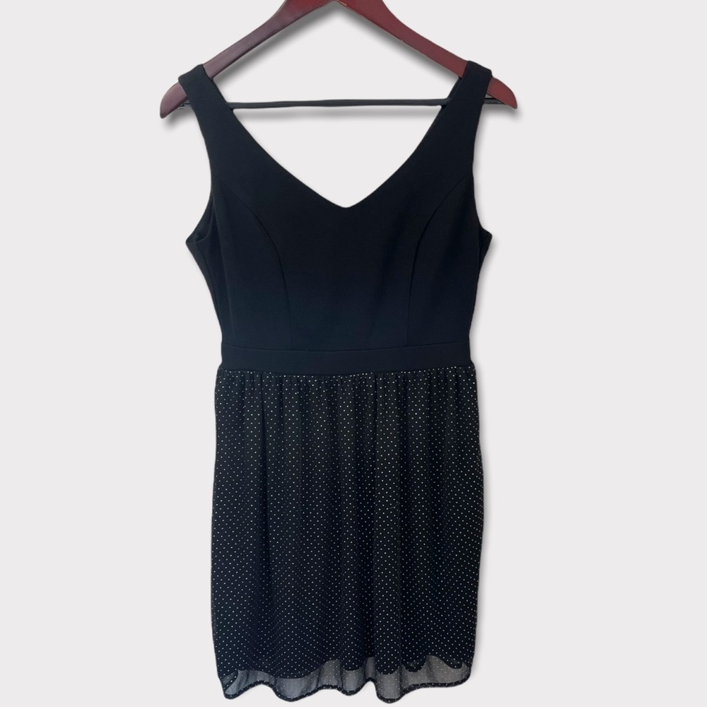 V Neck Black Polka Dot Dress M
